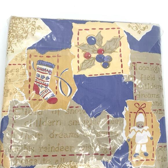 VTG NOS Trim A Home Christmas Vinyl Flannel Backed Table Cover Oval 52”x70” - Picture 6 of 7